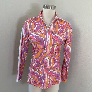Tail Womens Small Long Sleeve Quarter Zip Top Stretch Pink Orange Swirl Golf